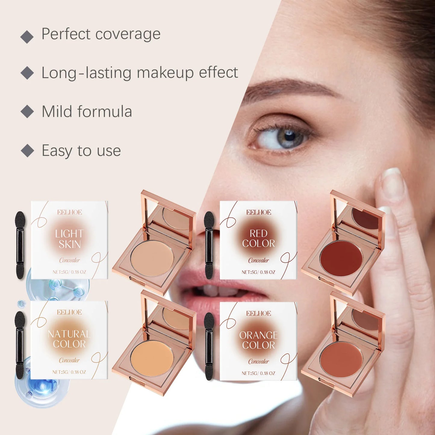 EELHOE Color Correcting Concealer Quad, 4 Shades, 5g