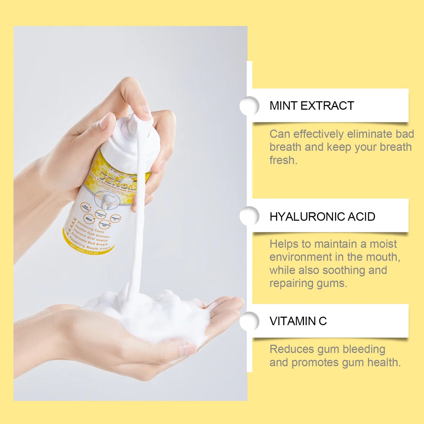 Bee Venom Toothpaste Mousse — Whitening Foam, Fresh Breath, Gentle Care